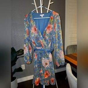 Brand new Lauren Conrad sequin dress! Blue with pink floral, size XL